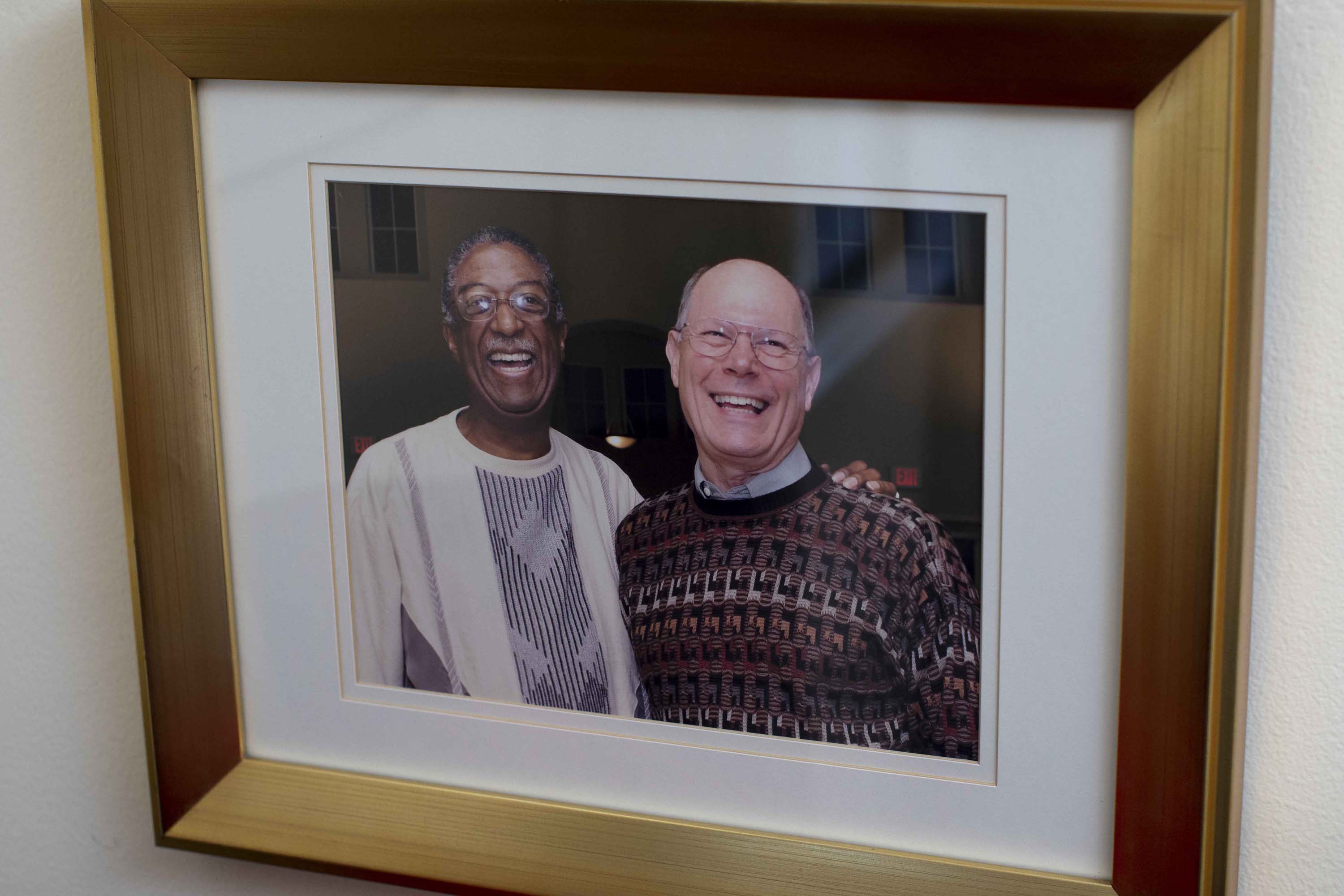 Cliff Shockney poses with late partner Gregg Anthony Kerley — known to friends as Tony — at a wedding shortly before his 2011 death. “It’s the best picture of both of us together. I don’t know what tickled us so much,” Shockney says.